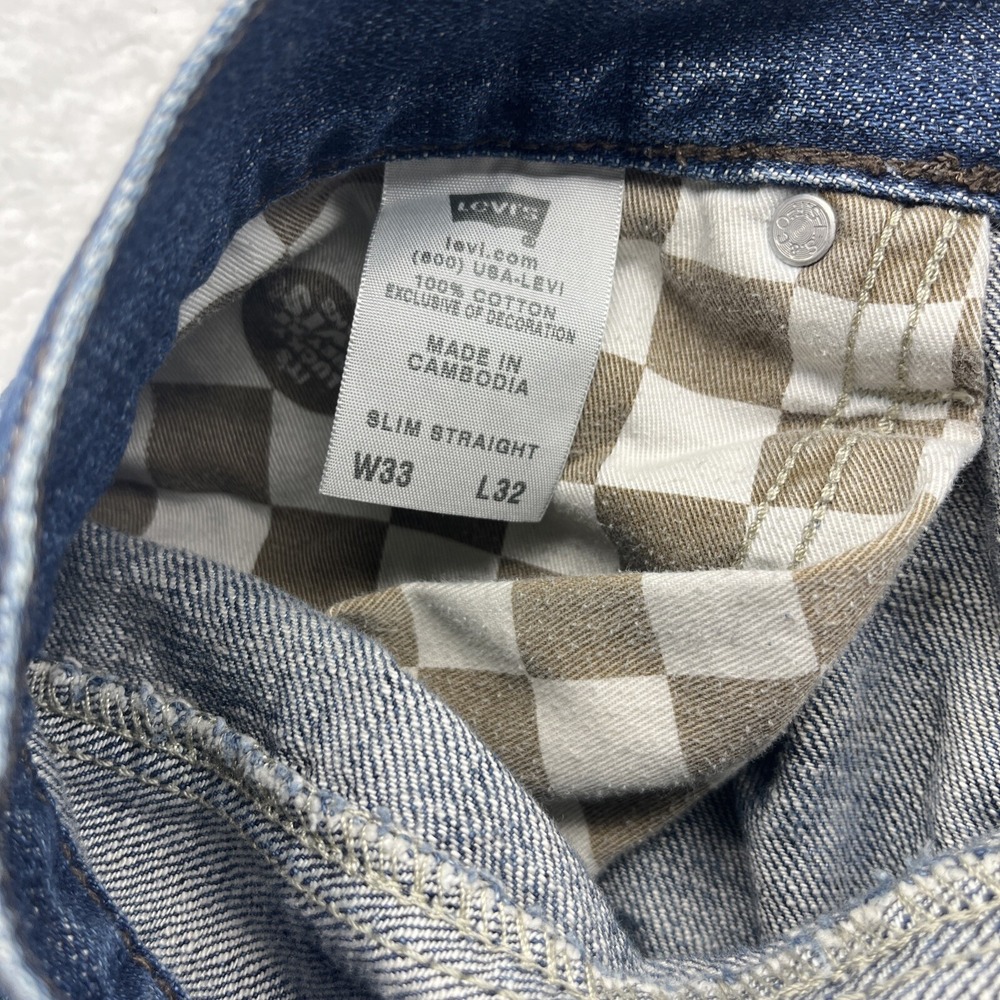 Levis Jeans Mens 33x32 Blue 514 Slim Straight Original Chore Grunge Thrashed Fit - Picture 11 of 16